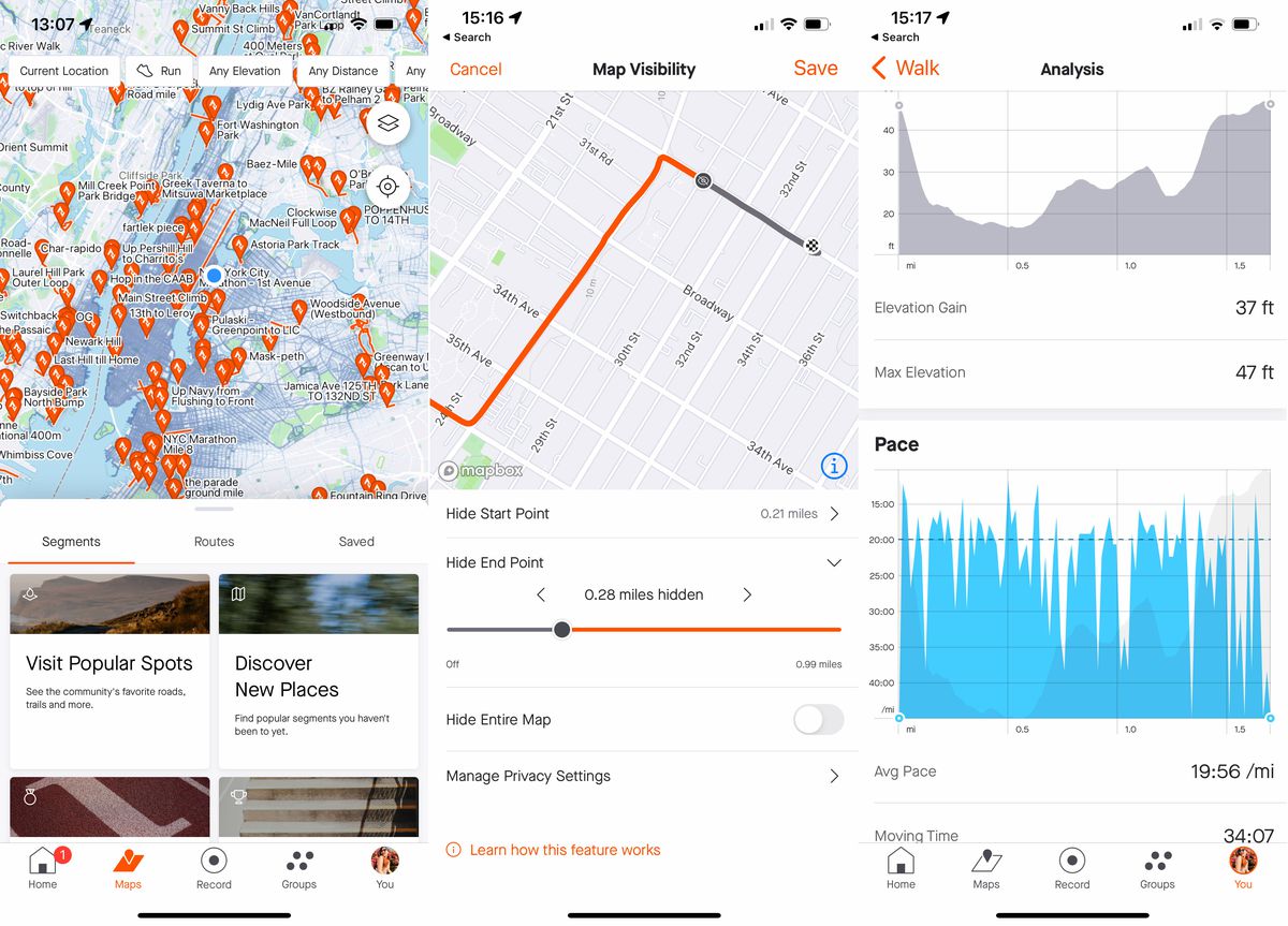 Screencaps of Strava app