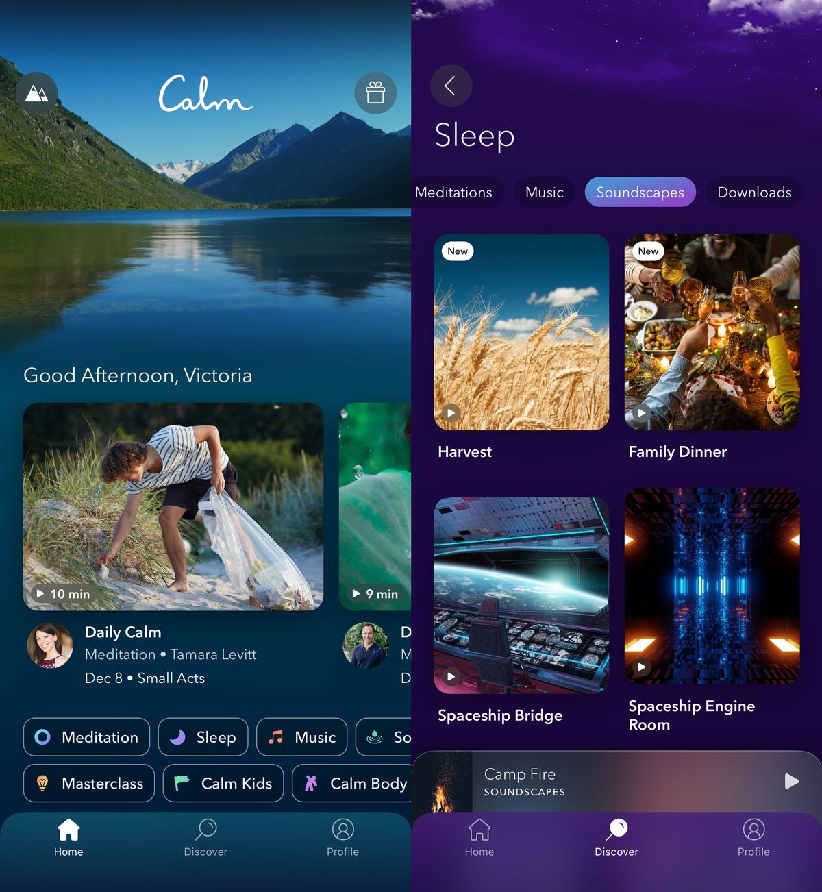 Screencaps of Calm app