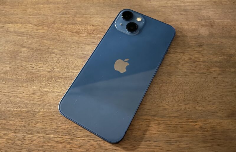 A blue smartphone with two cameras.