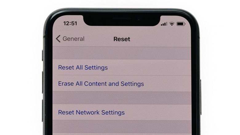 iPhone reset menu