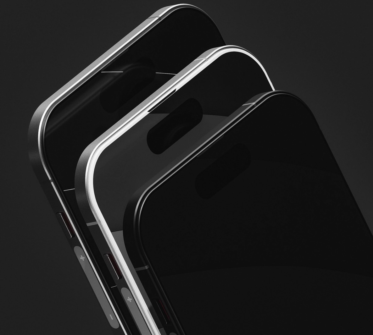 Modern iPhone 4 concept: Dynamic Island notch, slim bezels, and capacitive volume buttons.