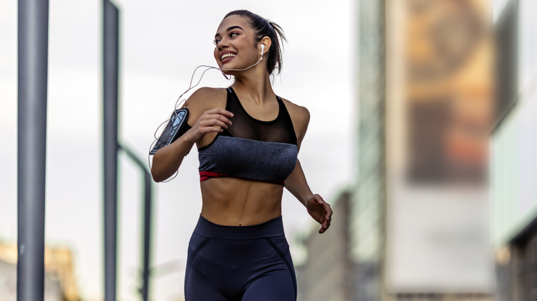 woman running in the city