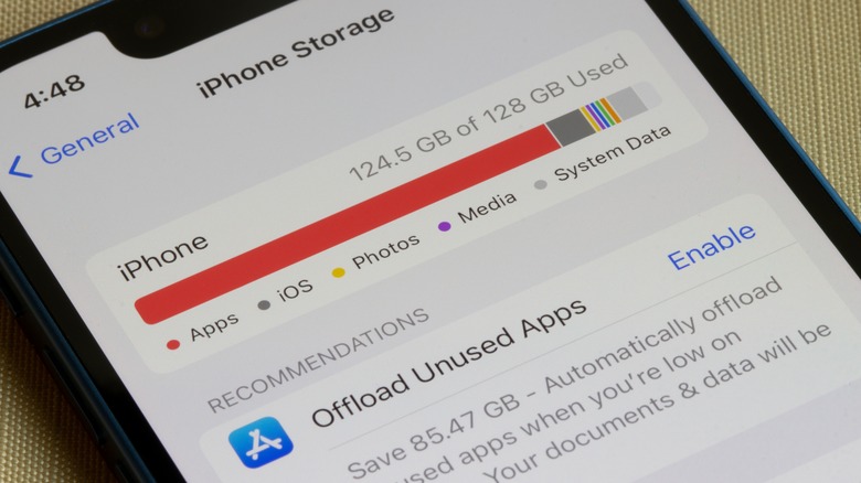 iPhone showing amount of storage being used