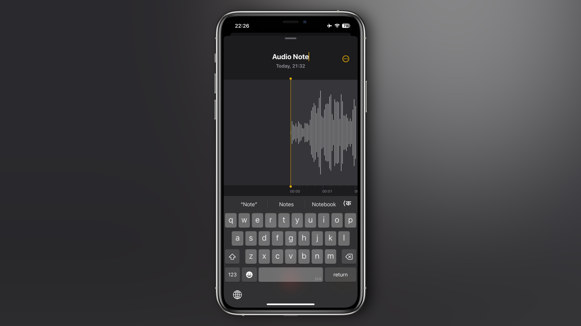 An audio note being recorded in iOS 18's Apple Notes.