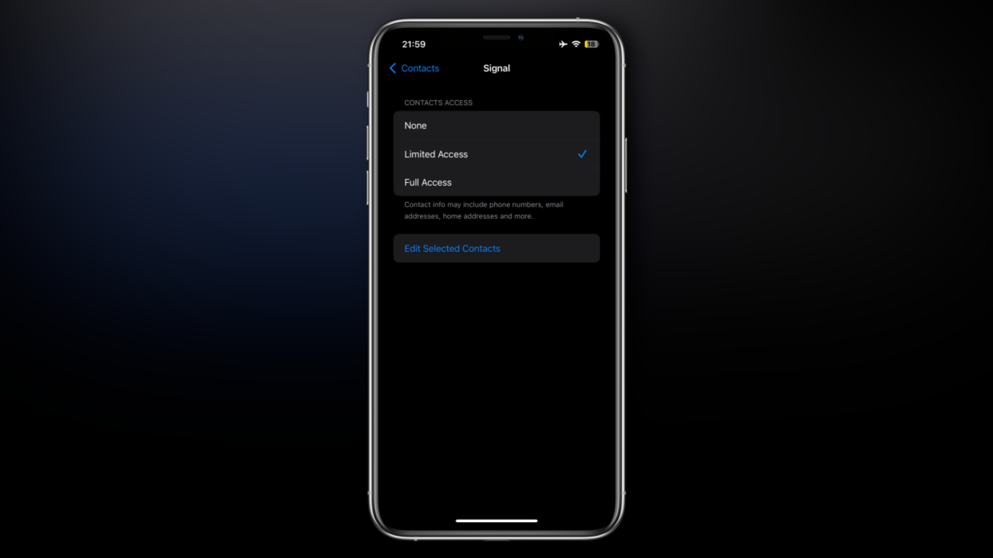 The contacts privacy screen in iOS 18.