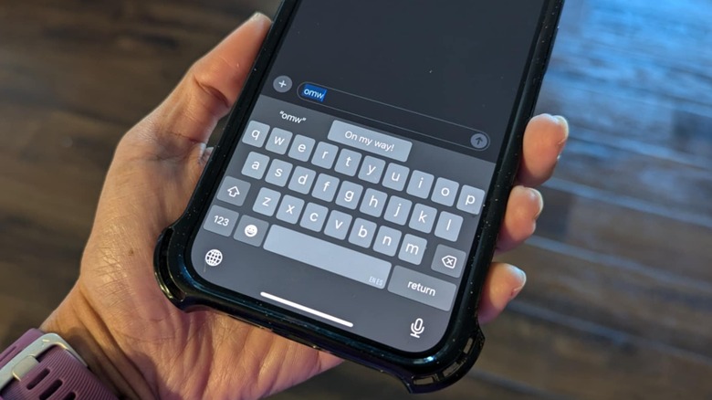 Typing omw on an iPhone extends to on my way