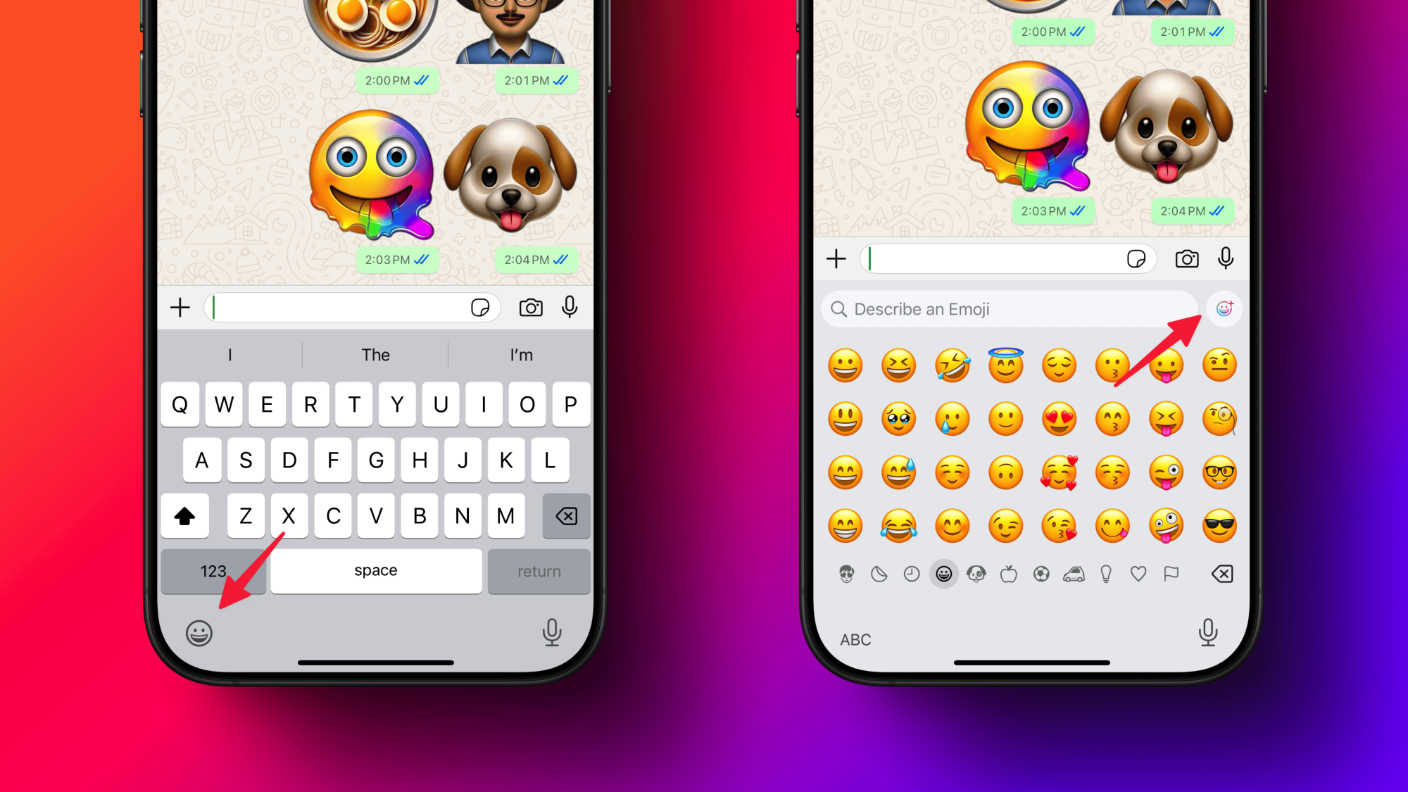 Accessing the Genmoji feature from Emoji keyboard on iPhone.