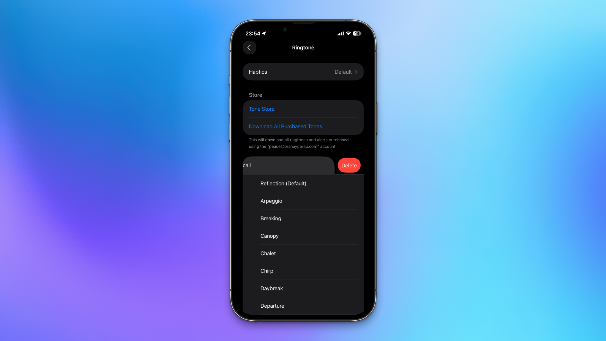 Deleting a custom ringtone in iOS 26.