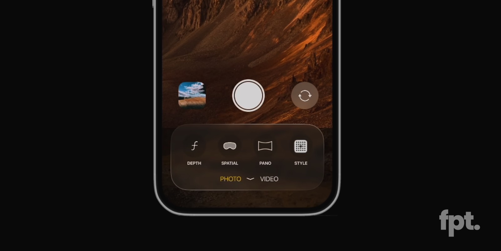A close-up at the translucent menus in iOS 26's purported Camera app redesign.