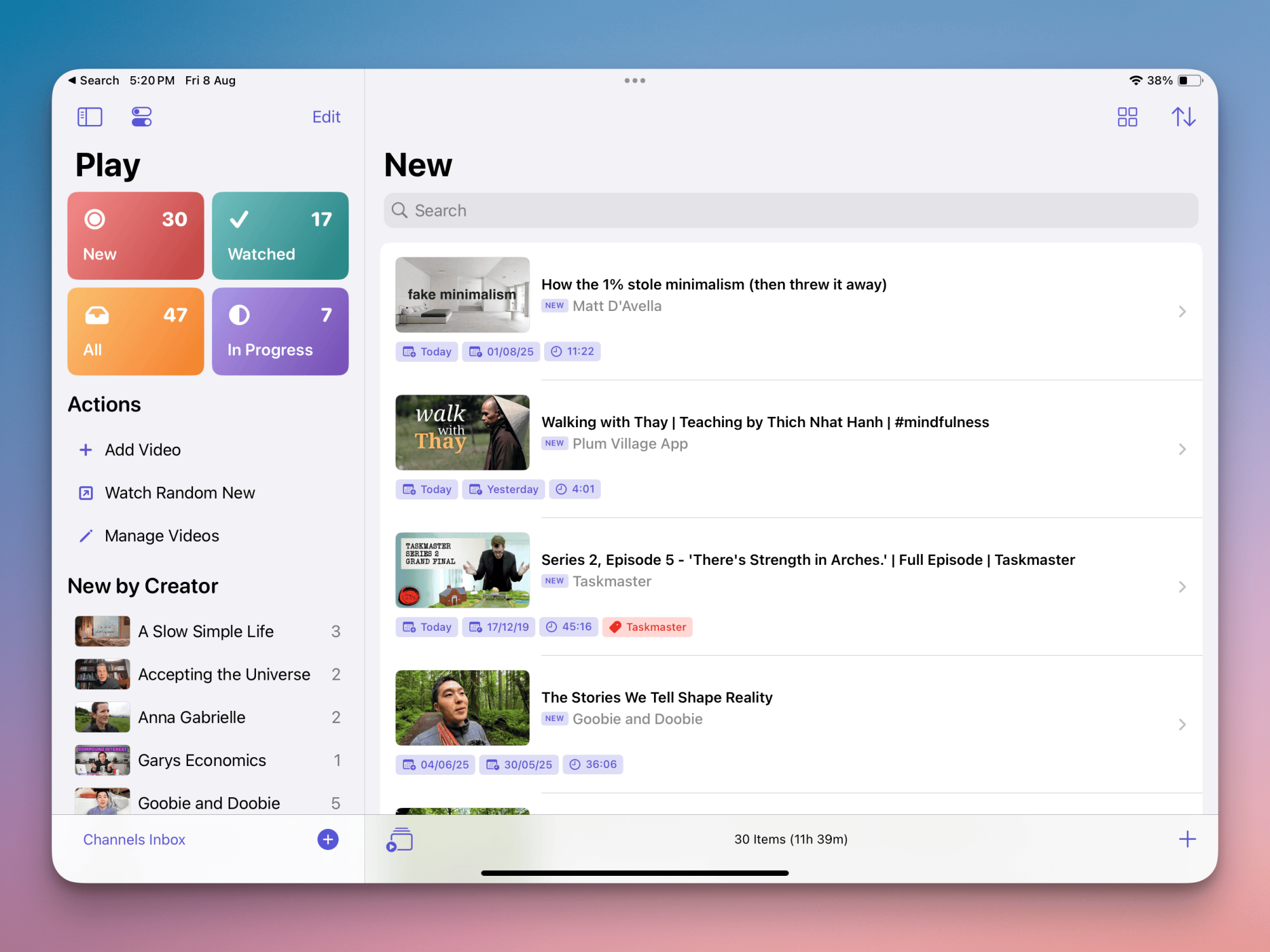 Play app with latest videos added.