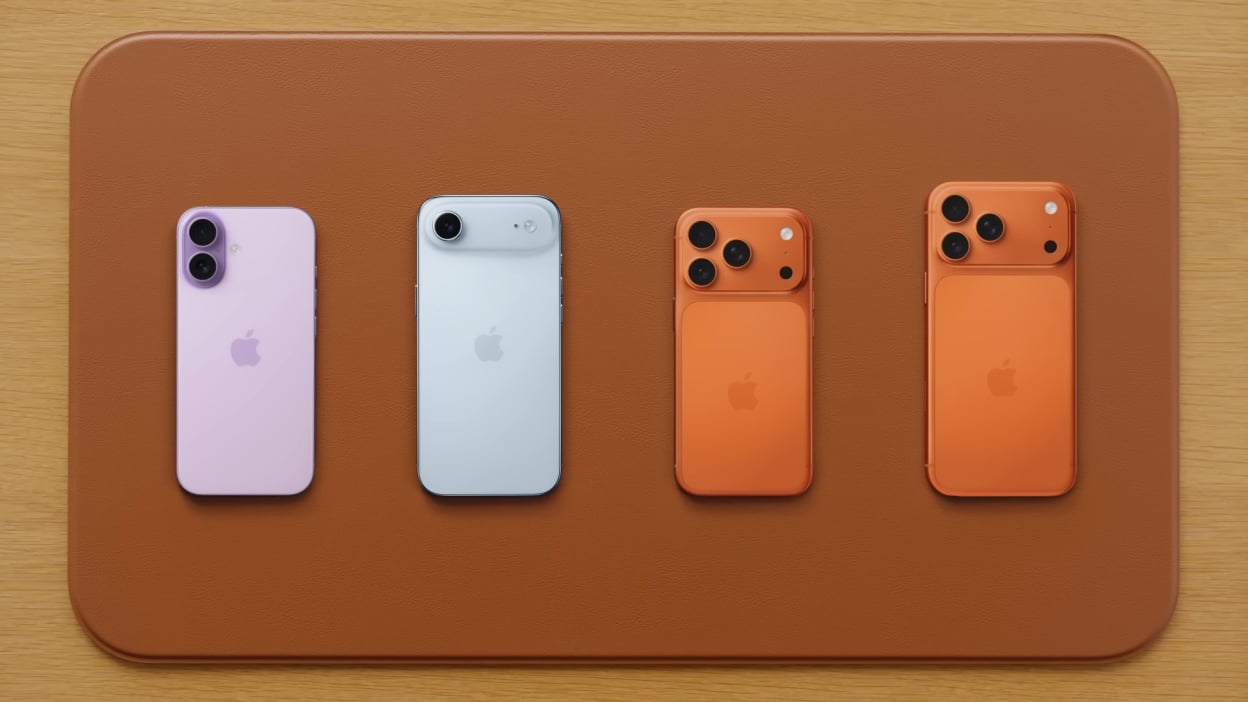 iphone 17, iphone air, iphone pro, and iphone 17 pro max in a row