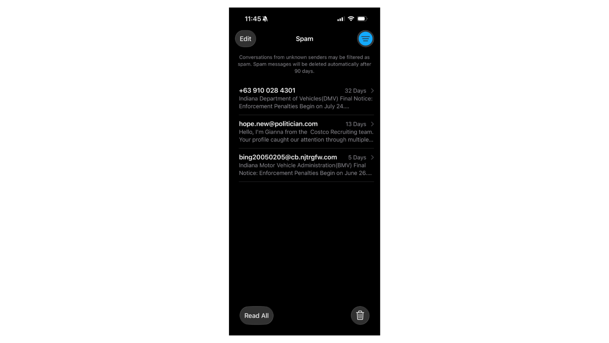 Spam Folder in iOS 26
