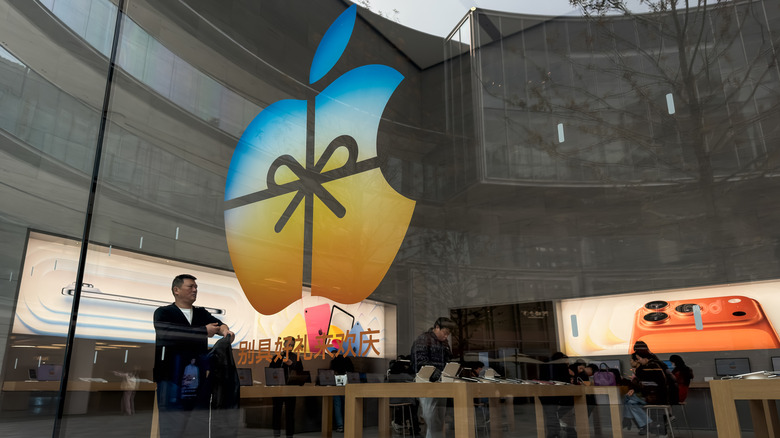A colored Apple logo seen in China ahead of Christmas.