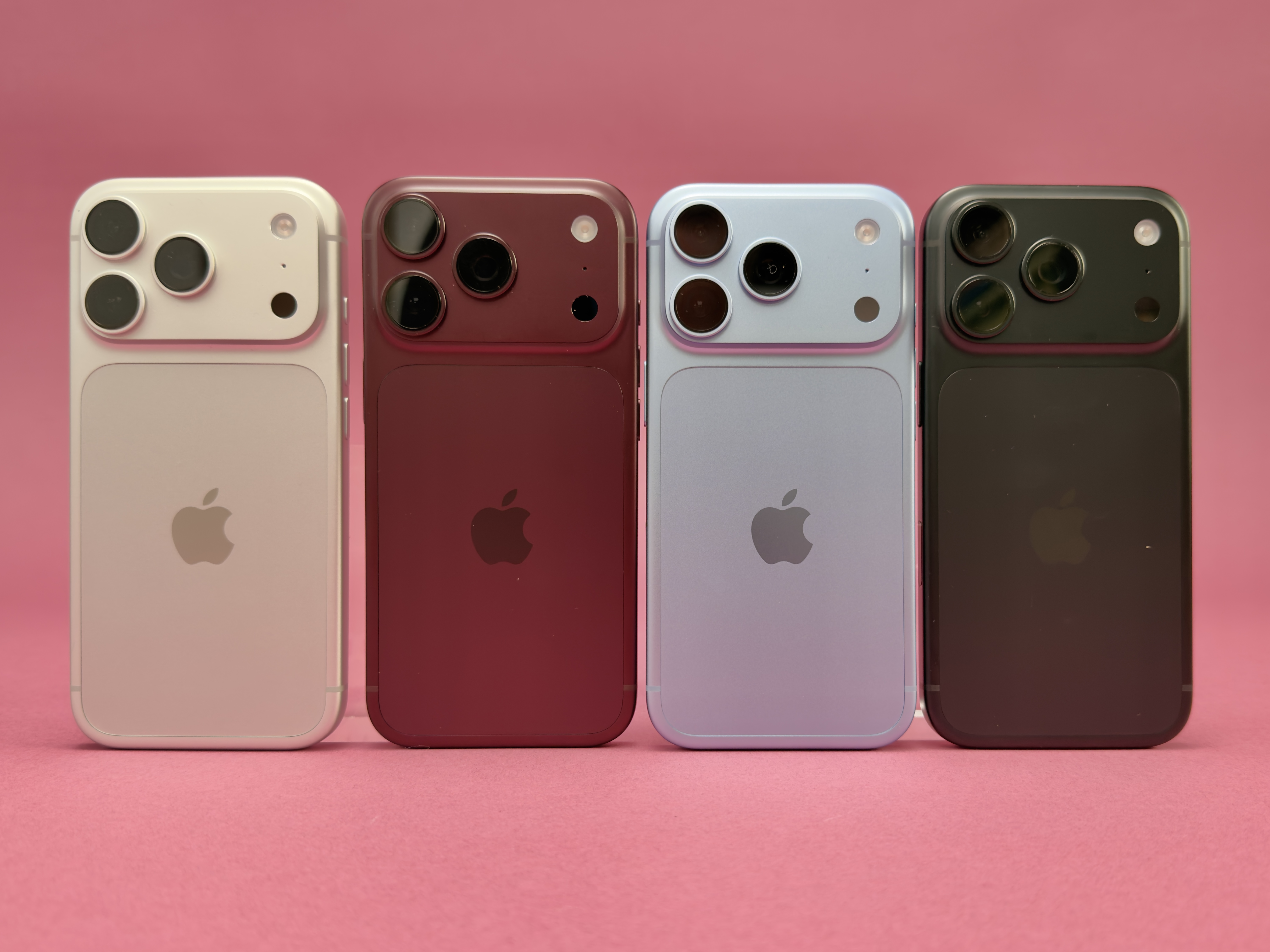 Four iPhone 18 Pros in different colors.