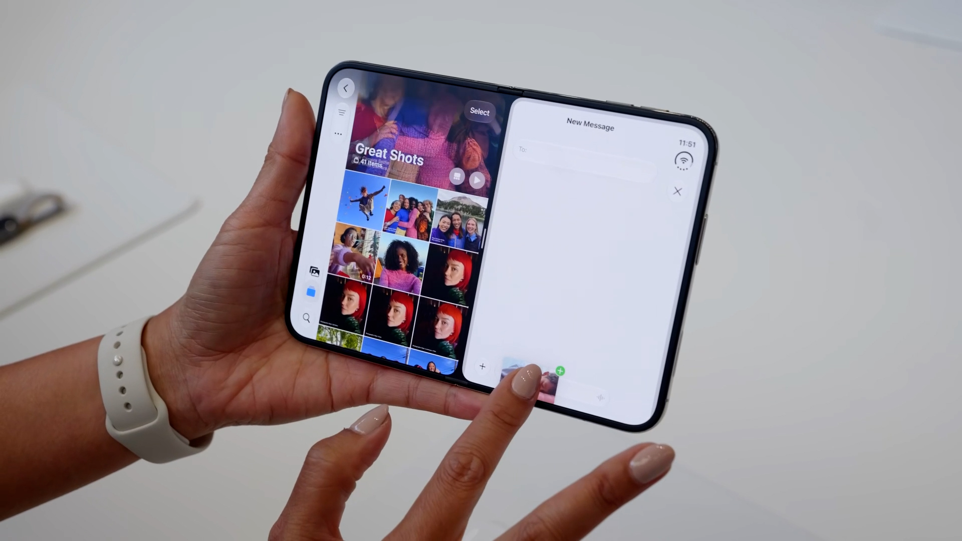 Dragging and dropping a photo into a text message.