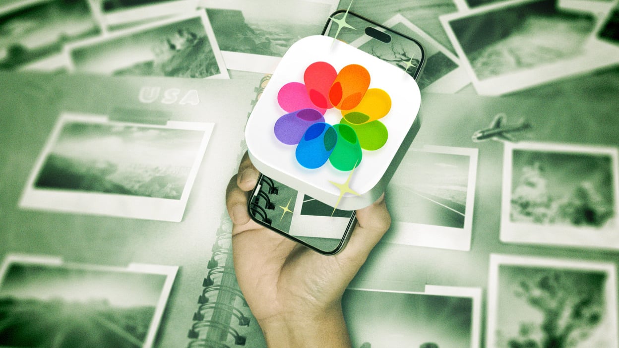 iphone with apple photos logo overlayed 