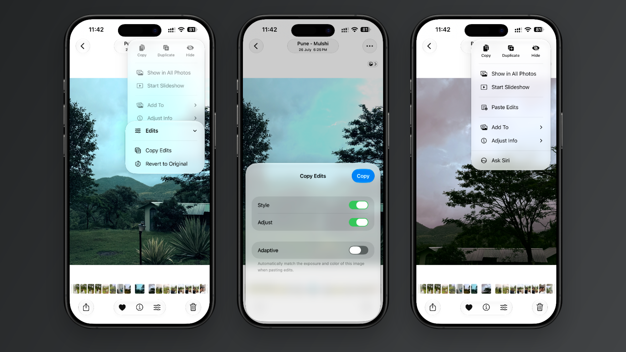 Apple Photos copy and paste edits.